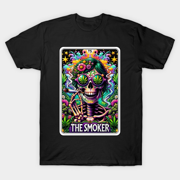 Smoker Girl Funny Skeleton Tarot Card T-Shirt by Printme Darling